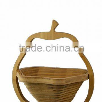 Large Flatware Pear Shaped Folding Bamboo Collapsing Wooden Hanging Bread Roll Basket photo-2