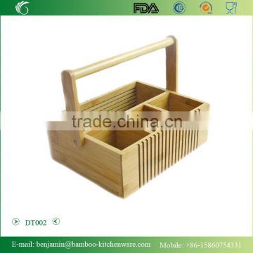 DT002/100% All Natural Bamboo Utensil Holder With Handle,Bamboo Flatware Caddy