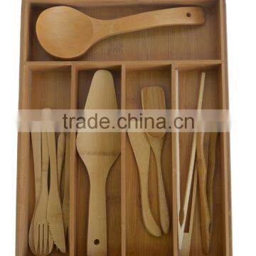 DT021/5-Slot Bamboo Drawer Organizer Tray: Holds Silverware, Flatware, Utensils, Cutlery, Accessories or Gadgets. Stylish Divide