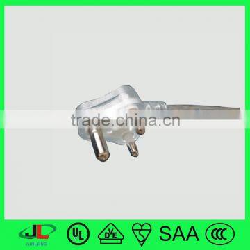 Dongguan factory SABS approved 3 pin plug, South Africa style Indian power cord