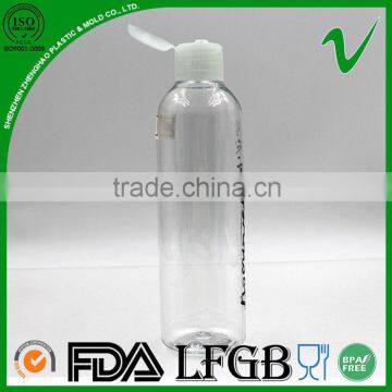 PET empty clear round 250ml plastic liquid soap bottle with flip top cap