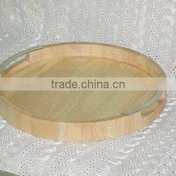 Wooden Round Tray With Metal Handles