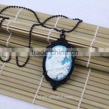Fashion Jewelry Necklace Steampunk Necklace Classical Blue Resin Silhouette Cameo Black Pendant 2015 New Made in China Yiwu photo-2