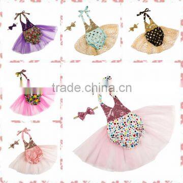 2016 Latest Style Lovely Baby Sequin Romper Tutu Set ,Lovely Style Gold Dot Dresses For Little Girl , Girl Boutique Clothing