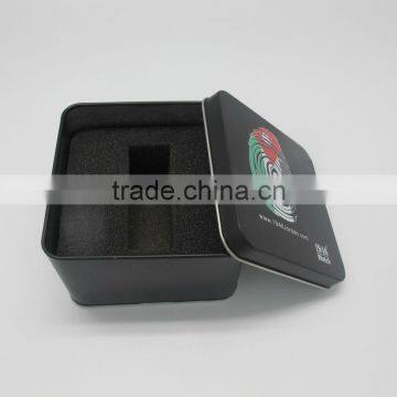 sponge in side with custom design printing square metal watch tin box