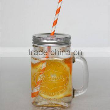 wholesale glass mason jar with handle and metal lid 480ML