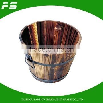 Burnt Finish Round Fir WoodenGarden Flower Planter Pot Wooden Barrel Set