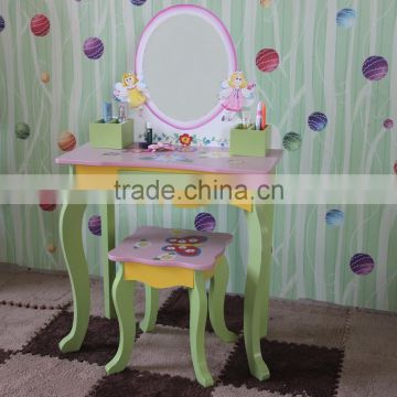 Girl vanity solid wood dressing table with lift up mirror chirldren desk