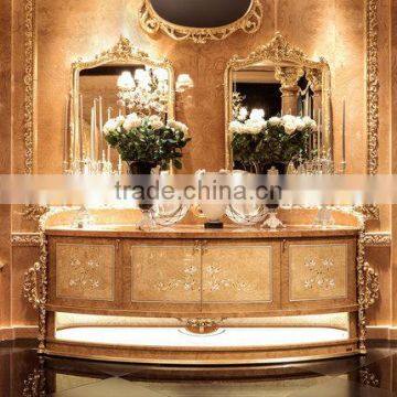 Luxury Style Golden Furniture 4-doors Sideboard, Exquisite Wood Carved Buffet, Furniture Queen Anne Dinning room Set