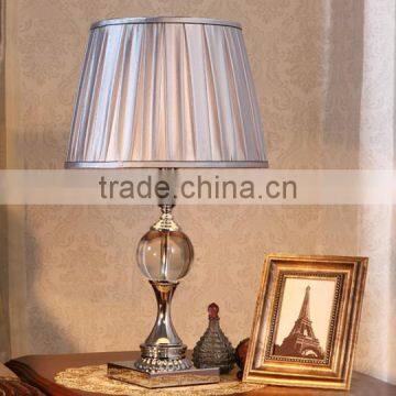 Silver Electroplate Metal K9 Clear Crystal Lamp Body Table Lamp With Fabric Lampshade photo-3