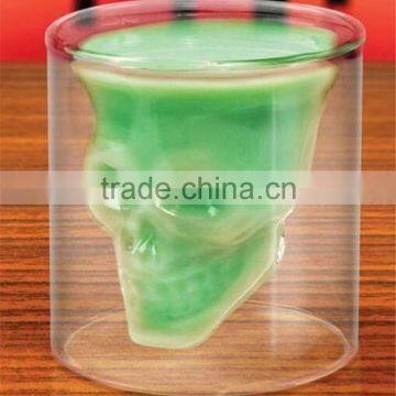 New Product Personalized 75ml High Borosilicate Glass Skull Shot Glass Double Wall Skull Wine Glass Cup photo-2