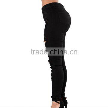 2017 Summer Latest Design Mid Waist Pure Colors Plus Size Holes Denim Jeans Pants Skinny Pant for Sexy Girls photo-3