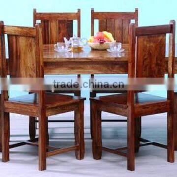 Brown wooden dining table set with six chair