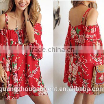 Summer Women Sexy Batwing Sleeve Floral Chiffon Beach Evening Party Short Dress