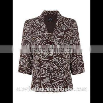 Outdoor Fashion Custom Lady All Over Leaf Print Jacket Wholesale photo-3