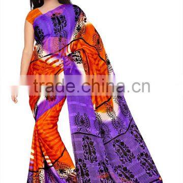 Printed Designer Saree+ Blouse Material Red Color Sari photo-2