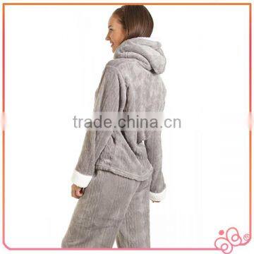 Fancy Fleece Hooded Set Grey Pajamas for Ladies photo-3