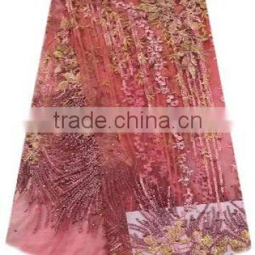 Shanghai Bestway Fashionable Shiny Textile Material Fabric French Lace Fabric Nice Tulle Lace With Sequins and Beads FL1395 photo-3