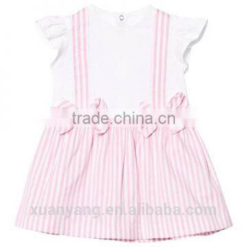 New arrival kids clothes frocks design 100% cotton pink stripe latest children girl dress