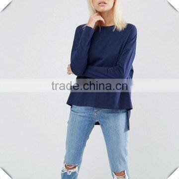 Ladies Fashion street Clothing Wholesale Women's long tail enlongated tee 95% Cotton5% Elastane Oversized Long Sleeve T-shirt