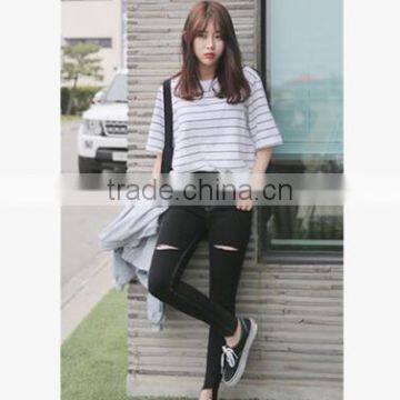 The Sleeve Stripe T-shirt Girl Summer Long Loose Big Yards photo-3