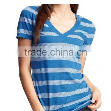 Striped deep V neck t shirt for womens