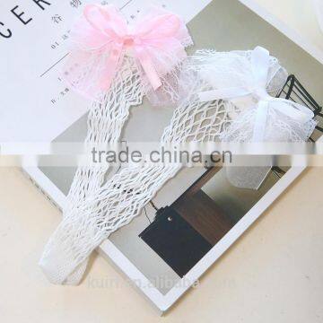 WS-23 2017New Hot Women Ruffle Large Fishnet Ankle High Socks Bow Tie Hollow Out Thin Mesh Lace Fish Net Short Socks