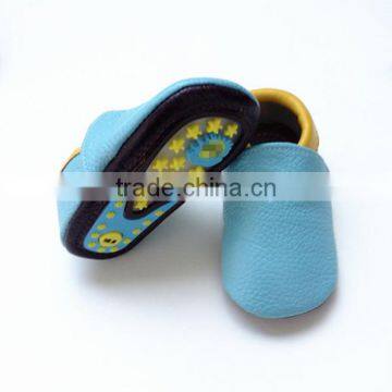 blue rubber sole baby shoes without fringes,kids hard sole walking shoes