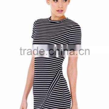 Slim Fit Wrap Stripe Cap Sleeve Sexy Galleries Girls Mini Skirt Mini Dress photo-3