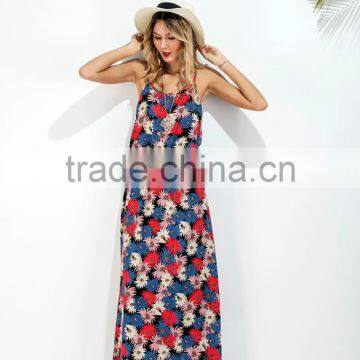 Boho Floral Print Long Maxi Dress Summer Beach Strap Backless Dress Apparel photo-2