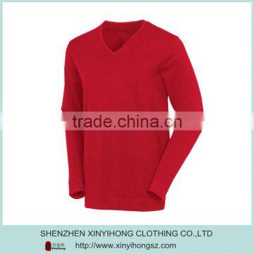 Bright Red Color V Neck Long Sleeve Cotton Lycra Gym Knitwear Man