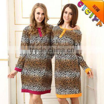 OEM winter design leopard custom pajamas cotton women nightgowns