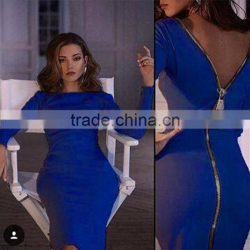 2016 Designed for Fashion Women Pencil Dress Long Sleeve Zip Back Ladies' Dress OEM photo-3
