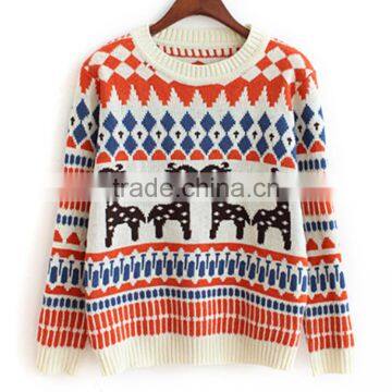 Womens Jacquard Design Fashionable Pullover Custom Christmas Sweater With Reindeer Pattern photo-2