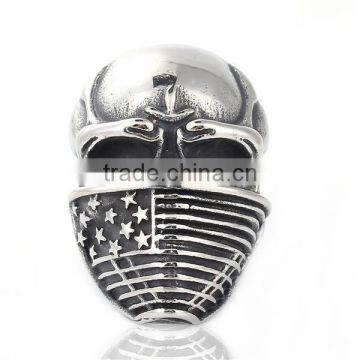 Titanium Steel Unadjustable Rings Antique Silver Skull National Flag