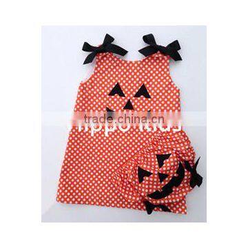 Wholesale baby girl pumpkin outfit polka dots baby halloween dress set girls outfits