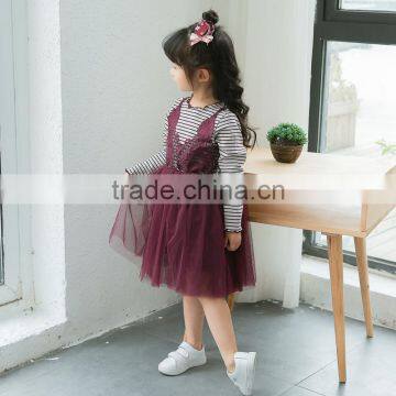 B22643A Autumn New Design Girl Cotton Stripe Sling Princess Dress photo-4