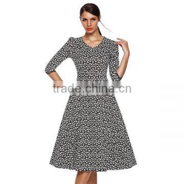 Autumn Winter 2016 3/4 Sleeve Women Fashion Elegant Vintage Rockabilly Floral Swing Party Dresses 1950s Style photo-6