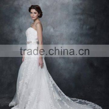 Mermaid Straight Neck With Beaded And Ribbon Sash Wedding Dress AS28602 photo-3
