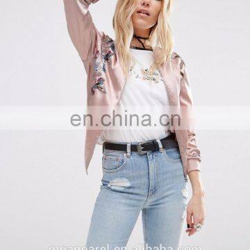 2016 Fashion Women Embroidered Satin Bomber Jacket Wholesale photo-2