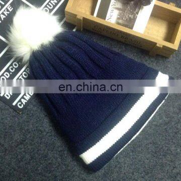 Ribbed pattern bi-color knit women hats for lady with lining