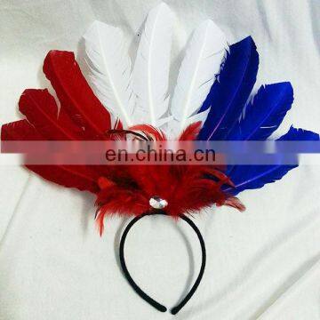 party Carnival cheap france flag color feather headbands MPA-0194