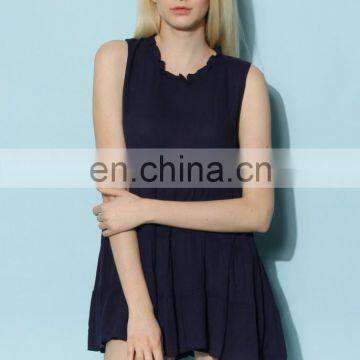 Women Slim Girls Navy Chiffon Pleated Casual Tunci Party Dress photo-2