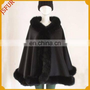 High quality cashmere shawl scarf with real fox fur trim custom cashmere shawl