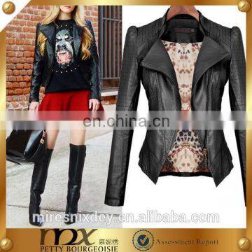 Slim fit lady pu leather motorcycle jacket