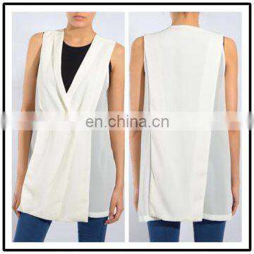 New French Fashion Design Women Wears Summer White Chiffon Sleeveless Tux Jacket NT6138