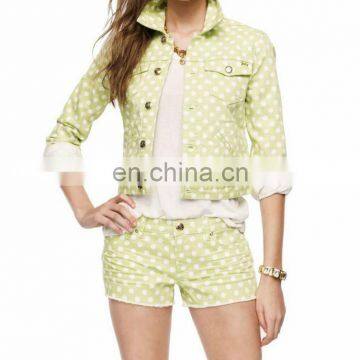 Cotton Printed Polka Dot Jean Jackets for women - Sprint jacket women ( YC30001 )