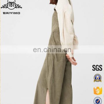 2017 Fashion Long Top Seller Sleeve Custom Women Eyelets Faux Suede Jumpsuit