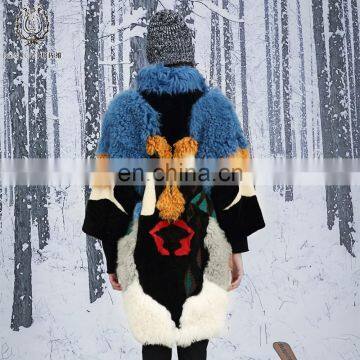 Nifty Style Lamb And Mink Fur Coat Reversible Female Multicolored Mix Different Fur Jacket Real Fur Down Overcoat photo-4