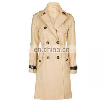 Vintage stylesLeather cuff details Military long trench winter women jacket